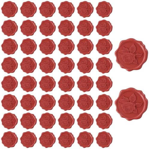 50 Piezas Sello Lacre Adhesivo, Sello de Cera Personalizado, Sello de Cera Autoadhesivo Pegatinas, Pegatinas Vintage para Invitaciones de Boda, Cumpleaños, Navidad, Fiesta, Rojo, Diseño de Rosa