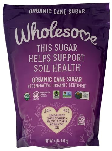 Wholesome Sweeteners 4-Pound Organic Cane Sugar, Fair Trade, Non GMO, Gluten Free & Vegan for Baking and Sweetening, 1 Pack