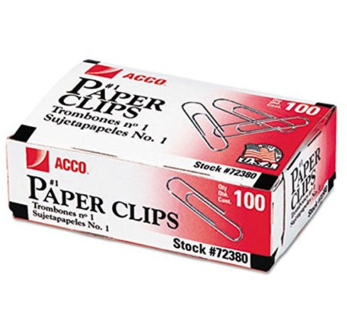 Acco Brand Paper Clips, #1 Size, Economy, Non-skid, 10 Boxes, 100/Box (72385)