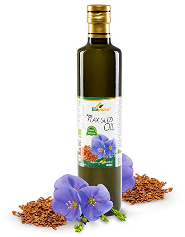 Biopurus Certified Organic Cold Pressed Flax Seed Oil 500ml – Pure Food Grade Linseed Oil Rich in Omega 3 – Vegan Cooking for Salads, Smoothies & Healthy Nutrition