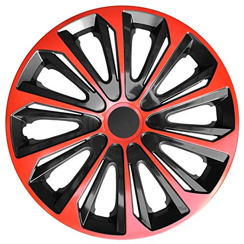 NRM Strong Duo Wheel Covers For Steel Rims Two Color Hubcaps Set Of 4 Car Automotive Vehicle Suitable For Most Brands And Rims ABS Plastic (Red/Black, 16)