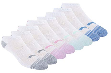 PUMA womens 8 Pack Low Cut Running Socks, White, 9 11 US