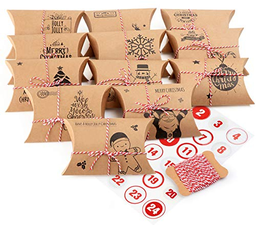 Anstore Advent Calendar Box, Christmas Kraft Paper Gift Box and 24 Self-adhesive Stickers, Advent Calendar Set Ideal for Jewellery, Sweets, Money Gifts and Personalised DIY Advent Calendar 2025