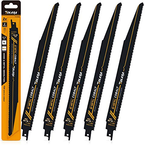 TOLESA Hojas de sierra de sable para demolición de madera y metal 300mm 8+10TPI Hojas de sierra para corte de tubos de acero, paneles de yeso, aglomerado plástico reforzado con fibra de vidrio