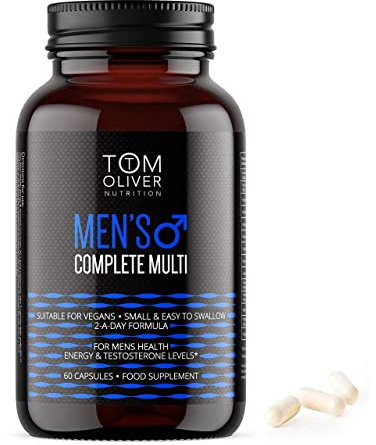 Tom Oliver Nutrition Men's Complete Multivitamin with CoQ10, B Complex, Vitamin A, Vitamin D3 +K2, Zinc & Magnesium, 60 Count