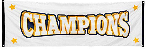 Boland 44771 - Banner Champions, Größe 74 x 220 cm, Flagge aus Polyester, Fahne, Zieleinlauf, Gewinner, Siegerehrung, Sportfest, Party