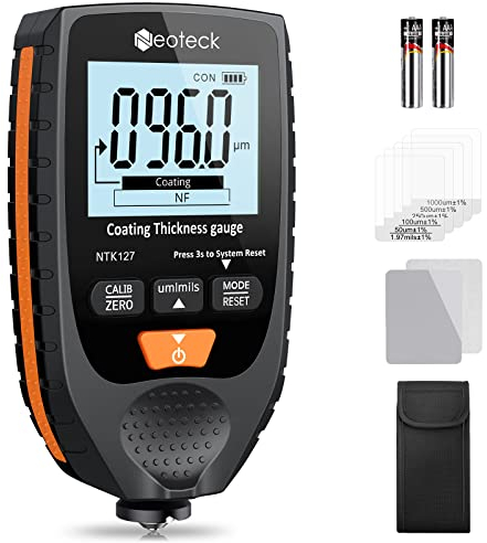 Neoteck Medidor de Espesor 0-1500um Medidor de Espesor de Recubrimiento de Pintura para Automóvil Sonda Fe&NFe con Retroiluminación para Automóviles de Metal con Base de Acero y Aluminio