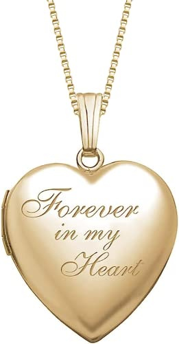 PicturesOnGold.com Forever In My Heart Locket Necklace for Women That Hold Pictures in Personalized Yellow Gold (Locket Only).