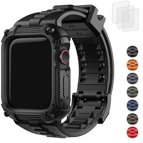 Fullmosa Coque de Protection et Bracelet 41mm Compatible avec Apple Watch Série 9/8/7, Bracelet Robuste avec Protecteur d'écran/Coque pour iWatch 41mm, Noir