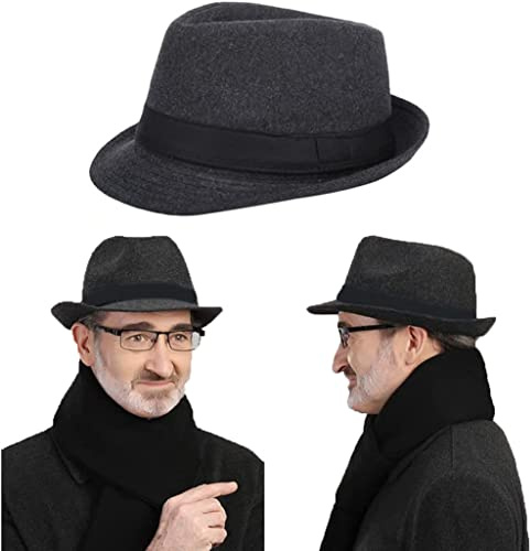 ITODA unisex vuxna Trilby Fedora hatt klassisk filt ull trilby hatt mörkgrå/svart 60 cm (vuxen) UK storlek, Mörkgrå, one size