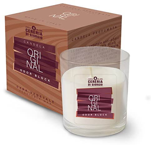 Candela cera vegetale vegana in bicchiere con astuccio Odor Block - Original- Cereria di Giorgio
