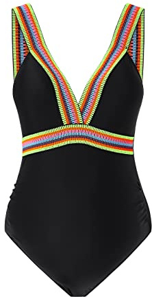 DolceTiger Umstandsbadeanzug Damen Umstandsmode Einteilige Badebekleidung V-Ausschnitt Schwangerschaft Badeanzug Soild Badeanzüge Für Schwangere (Black, XL)