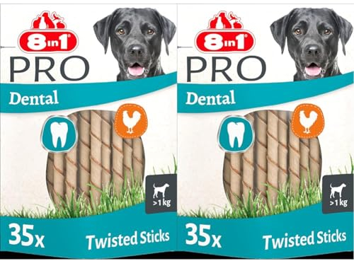 8in1 Pro Dental Twisted Sticks - gesunde Kaustangen für Hunde zur Zahnpflege, 35 Stück (Packung mit 2)
