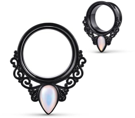 COOEAR Gauges for Ear Piercing Tunnel, Double Flared Retro Reflective Foil Tear Drop Plugs., 00g(10mm), Metal