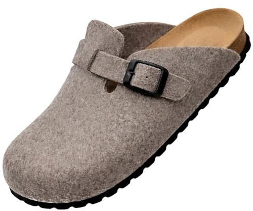 GONKOS®, ullfiltträskor, anatomisk innersula gjord av äkta läder och naturkork, jungfrulig ull, tofflor av filt för kvinnor och män, tofflor Mules Slip On, hög kvalitet tillverkad i Spanien