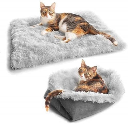 Tel Charme * Katzenbett Haustierbett Plüsch, Weiches katzenbett Waschbar 2 in 1 Katzenbett Plüsch, Haustierbett für Katzen und Kleine Hunde, Warmes Katzenkissen Katzendecke 51 * 61CM