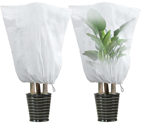 2 PCS Plant Frost Protection Covers for Winter with Drawstring, Freeze Protection Warm Cover Bags, Garden Frost Blankets Protecting from Insects for Outdoor Fruit Potted Plants Tree Large 80x120cm