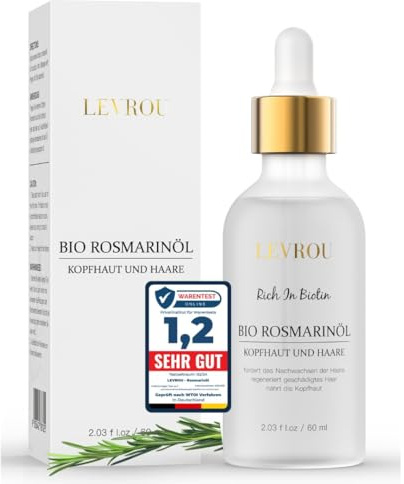 Levrou® Bio Rosmarinöl Haare | Haaröl Rosmarin Minzöl mit Rizinusöl, Biotin, Arganöl, Jojobaöl stärkt und pflegt die Haare Rosemary Oil for Hair 60ml Kopfhautbehandlung (3 Stück)