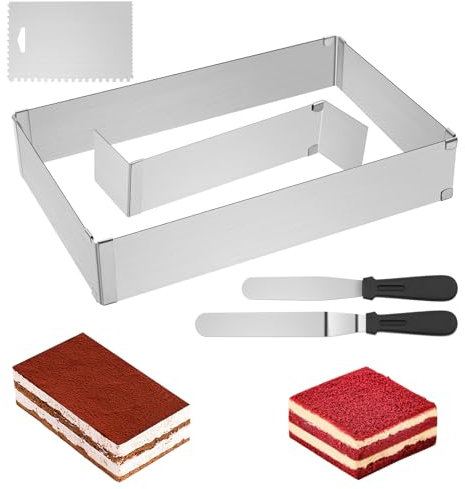 TOKSEO Cornice da forno regolabile, rettangolare, con divisore, in acciaio inox, riutilizzabile, rettangolare, per teglia da forno