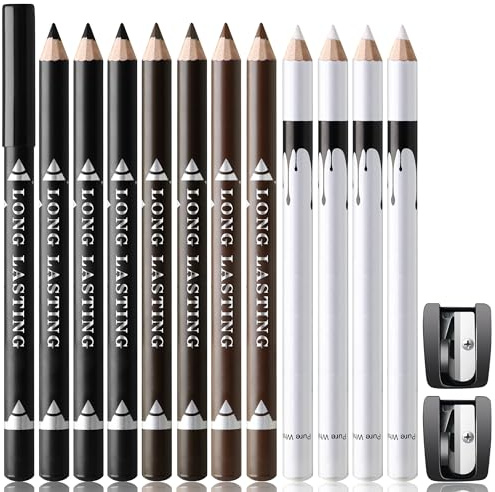 Noerrors Barber Pencil Set for Lineup Beard Shaping Guide Pen 12Pcs Magic Hairline Pencils with Sharpener Barber Chalk White Black Dark Brown Light Brown for Men Makeup Design