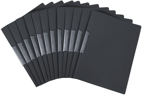 SOYIRI Paquete de 12 Carpeta con Clip A4,Carpetas con Fundas de Plastico para Oficina Escolar(Negro)