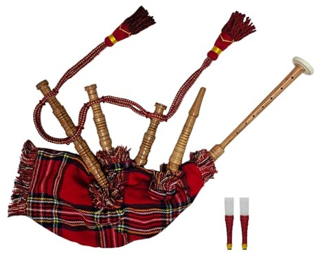 Beginner Bagpipe Musical Instrument Royal Stewart Tartan – Cocus Wood Finish with 2 Reeds | Student Practice Bagpipe for Young Learners