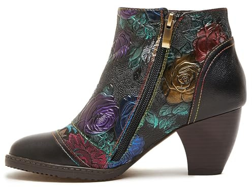 Wtharosa Botines Mujer Tacón Grueso Punta Fina Botas De Corte para Recepción De Boda Y Gala Nocturna Cuero Sintético Estilo Clásico,Negro,39 EU