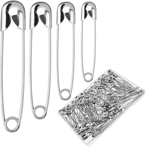 LSC Safety Pins Nickel Plated 4 Sizes Rust Resistant 300 Pack | 300 Piece Pack,Small, Medium & Large,Clothing Repair,Tailoring & Dressmaking,Craft Projects