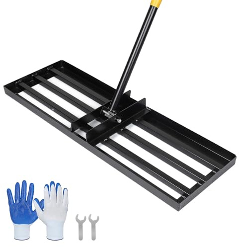 DBREAKS Rastrillo Nivelador de Césped, 75 x 26 x 157 cm, Herramienta Niveladora de Césped con Mango Ajustable, Nivelador de Suelo de Metal Resistente y Resistente al Óxido para Patio, Cancha de Golf