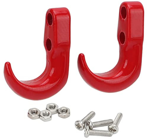 RC Metal Trailer Hook, 2Pcs Red Bumper Sickle for 1/24 Scale Models, Durable Iron - Authentic Rescue Car Hook, Easy Installation, Compatible with SCX24 (Red)
