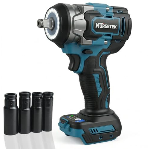 Cordless Impact Wrench with LED Light, 800N·m(700ft-lbs) Brushless High Torque Impact Gun for Makita 18V Battery, 1/2 Inch Electric Impact Driver with 4 Sockets, Variable Speeds for Car/Truck RV/Mower