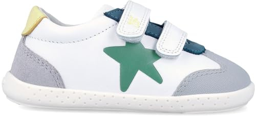 Garvalín 262320-C863 Chaussures de sport pour enfant avec double bande textile adhésive, bout large et semelle flexible Blanc/bleu/gris