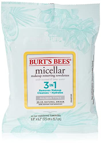 Burts Bees Micellar Makeup Removing Towelettes - Coconut and Lotus Water for Women 10 Count Towelettes
