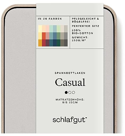 Schlafgut Casual Spannbettlaken 90x190cm bis 100x200cm - 100% Biobaumwolle, Oeko-TEX Zertifiziert, Grey Light, Matratzenhöhe bis 25cm
