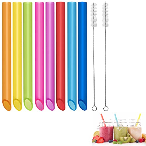 vgggrd 8 Pezzi Cannucce Riutilizzabili, Cannucce in Plastica, Colorate Cannucce Diritte con 2 Spazzole per Frullati Bubble Tea Bevande Calde e Fredde, 260 X 12 mm