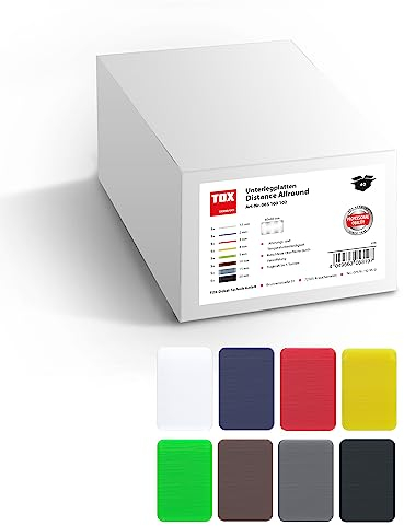TOX Distance Allround Unterlegplatten Sortiment 40 tlg., mehrfarbige Ausgleichsplatten aus Kunststoff, belastbar bis 5 Tonnen, Polypropylen, je Größe 5 Stk., 1 Karton, 065100102