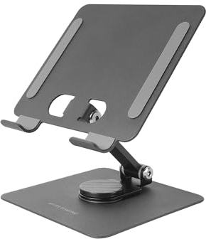 Mars Gaming MA-RST, Soporte para Tablet y Convertibles 2en1 hasta 13, Giratorio 360º + Ajustable en Altura y Ángulo 180º, Soporte Tablet Plegable de Acero Liviano, Antideslizante, Negro