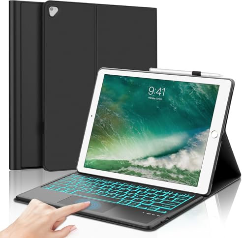SENGBIRCH iPad Pro 12.9 Keyboard Case for 2015 1st Generation / 2017 2nd Generation, UK Layout 7 Colors Backlit Touchpad Keyboard Case for iPad Pro 12.9 2015/2017 1st & 2nd Generation, Black