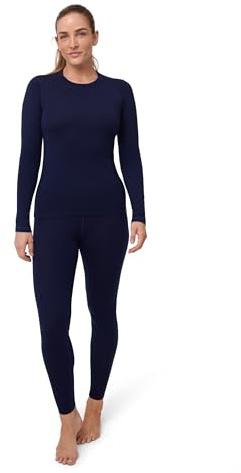 DANISH ENDURANCE Maglia e Pantaloni Termici Donna, Completo in Lana Merino Premium per Sci, Trekking, Dark Navy, XL