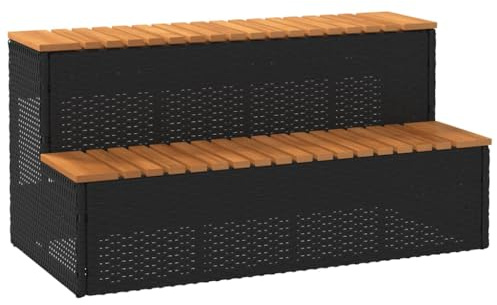 vidaXL Bordo per Vasca Idromassaggio Nero Polyrattan&Massello Acacia, Gradino Vasca idromassaggio, Scala a 2 gradini, Sgabello a gradini
