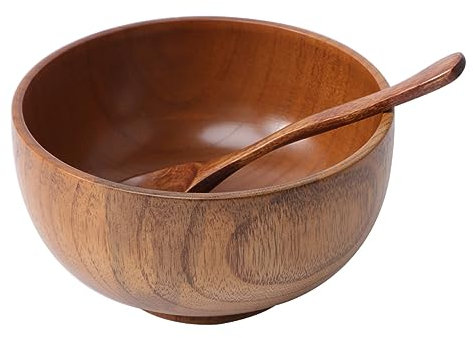Mikinona 2pièces Bol Et Cuillère Bois Aubépine Bol à Riz Léger Et Résistant Electrovaisselle Maison Écologique Élégant Grain Naturel Pour Repas Et Buffets