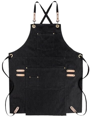 LSNNMU Tablier De Travail Tablier en Toile Denim for café, Barista, Barman, Restaurant, pâtissier, Uniforme, Fleuriste, Coiffeur, vêtements de Travail(Black Denim,62 * 75cm)