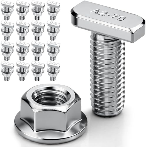 16 viti a testa martello, M8 x 30, in acciaio inox, con dadi a innesto, dadi flangiati M8, viti per guide di montaggio solari PV, serra e montaggio fotovoltaico