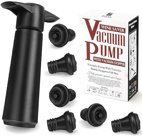 Zidanventures Wine Bottle Vacuum Pump Set with 6 Reusable Stoppers – Wine Saver Pump for Keeping Wine Fresh, Airtight Bottle Sealer for Red & White Wine Preservation