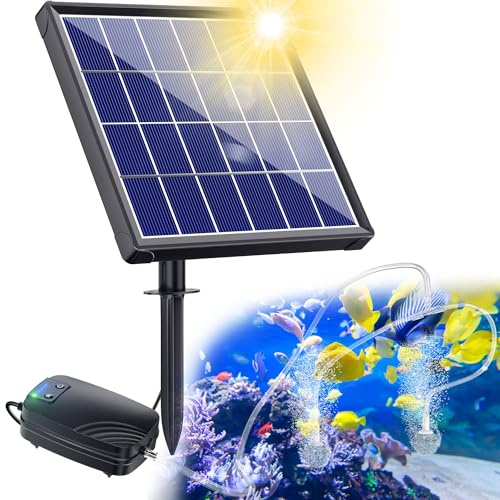 Biling Aeratore solare per laghetto con batteria da 2200 mAh, pompa di ossigeno solare da 2,5 W, per stagno con tubo in silicone da 3 m, IPX5, silenzioso, per laghetti da giardino, laghetti da pesca
