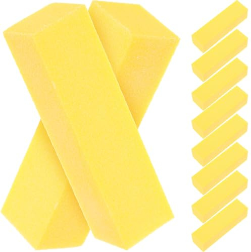 Generic 10Pcs Four-Sided Sponge Nail Files Professional Nail Buffer Blocks Manicure Pedicure Fingernail Polishing Files Yellow for Salon and Home Use