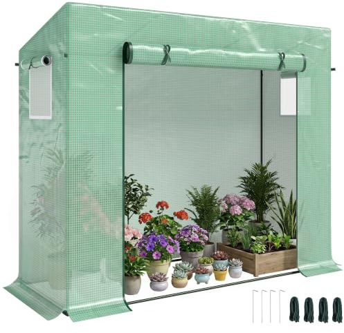 Outsunny Invernadero Pequeño de Exterior con 2 Ventanas, Marco de Acero y Cubierta de PE 140g/m², para Cultivar Plantas Tomates Flores, 200x76x168 cm Verde