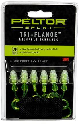 Peltor Sport Tri-Flange Corded Reusable Earplugs, 3-Pair Per Pack