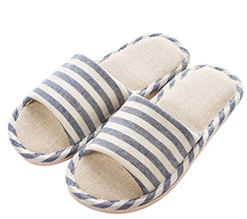 APIKA Women and Men's Comfortable Casual Cotton Flax Slipper Indoor Use(280mm,Navy Blue), 10.5-11.5 M US