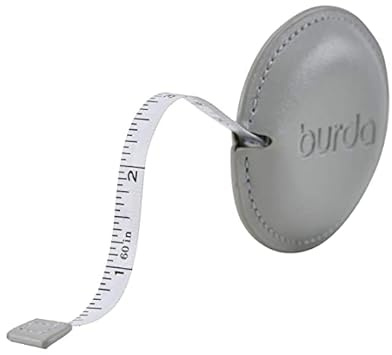 Burda Style Mètre ruban | Mètre ruban de couture | Mètre ruban – 1,5 m (150 cm) – avec arrêt automatique & enrouleur (gris)